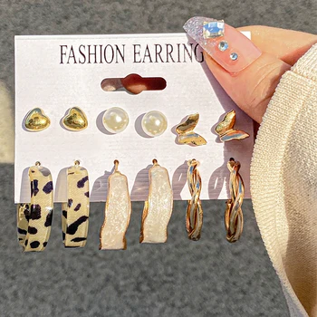 Trendy Aur Picătură Cercei Set Pentru Femei de Moda Rasina de Colorat Fluture Inima Legăna Cercei de Aur Set de Cercei Bijuterii