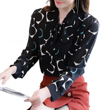 Femei Print Digital Bluza cu Maneci Lungi de Sus butoni Cravata Bowknot Pulover de Îmbrăcăminte pentru Femei camasa femme рубашка женская