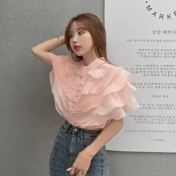 Roz Lavanda Alb Negru-coreean Ciufulit Bluza Tricou Top fără Mâneci Topuri de Femei și Bluze si Camasi pentru Femei Elegante
