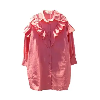 2021 Primăvară Nouă În Femei Chic, Camasi Cu Volane Topuri Femei Vintage Butonul De Lungă Maneca Fluture Supradimensionat Vrac Plus Dimensiune Bluza