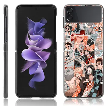 Caz Pentru Samsung Galaxy Z Flip Negru 3 Hard Cover Telefon ZFlip 3 5G de Lux la Șocuri Bara Cazuri Fundas Demon Slayer Anime Toamna