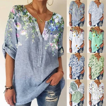 Vara pentru Femei V-Neck Top Imprimat cu Mânecă Scurtă Epocă Bluza Stil Stradă în Vrac de Imprimare Doamna de Moda Pulover Casual Topuri