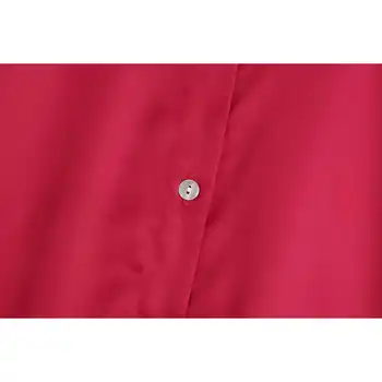 Willshela Femei De Moda De Satin Roșu Care Curge Bluza Singur Pieptul Mâneci Lungi Guler Rever Vintage Femeie Tricouri Bluze Elegante, Bluza