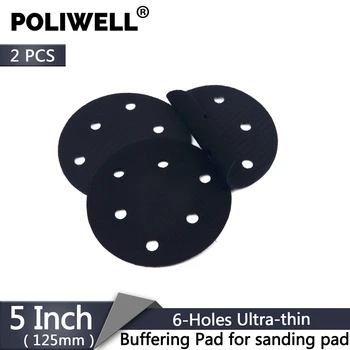 POLIWELL 2 BUC 5 Inch 125mm 6 Găuri Ultra-subțire de Burete Pad Tampon de Interfață Tampoane pentru Șlefuire Pad Cârlig și Buclă de Hârtie de Șlefuire