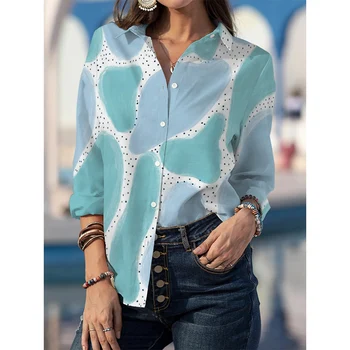 2021 Doamna De Moda Bluze De Birou Toamnă Tipărite Elegant Supradimensionate Butonul Până Camasi Femei Casual Bluza Tunica De Sus Haine De Sex Feminin