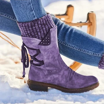 2022 Femei De Iarnă De La Jumătatea Vițel Cizme Turma Pantofi De Iarna De Moda Doamnelor Cizme De Zapada Pantofi Coapsei Mare De Piele De Căprioară Cald Botas Zapatos De Mujer
