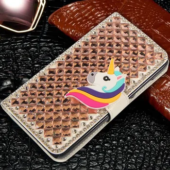 YeLun Pentru Sharp Aquos S3 Mini Diamond Caz De Lux Unicorn Bowknot Cristal Flip Din Piele De Caz Slot Pentru Card De Portofel Piele
