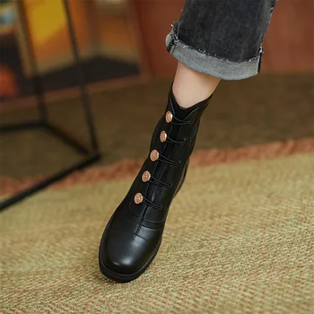 2022 Nou La Jumătatea Vițel Cizme Rece Femei Toamna Iarna Moda Nasturi Metalici Botas Mujer Cizme Frumos Toc Platforma Doamnelor Pantofi