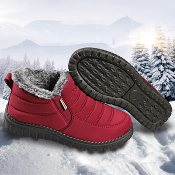 Cizme de iarna pentru Femei Pantofi Plus Catifea Caldă Cap Rotund Glezna Cizme de Zapada pentru Femei Plat Mama Pantofi anti-alunecare Impermeabile Cizme Scurte