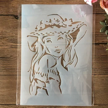 1buc A4 29cm Doamna de Moda Fată Pălărie DIY Stratificare Sabloane Pictura Album de Colorat Relief Album Decorative Șablon