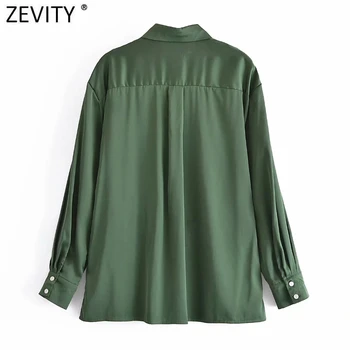 Zevity Femei Elegante, de Culoare Solidă Pieptul Satin Bluza Vrac Doamne de Birou de Afaceri Tricou Chic Camasa Brand Blusas Topuri LS9676